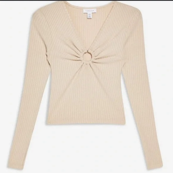 Topshop ribbed O-ring long sleeve crop top Size 6 - Picture 8 of 8